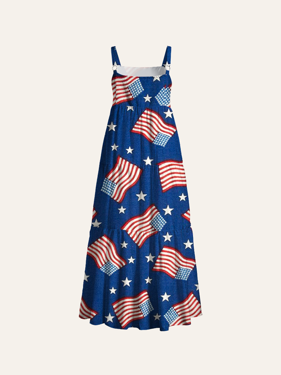 Patriotic Fourth of July Adjustable Wide Straps Maxi Dress