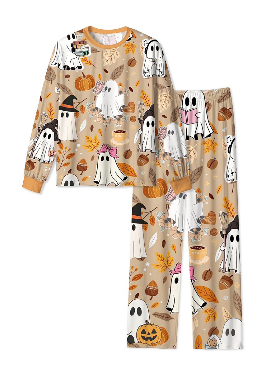 Vintage Cute Fall Reading Ghost Mixed Pajamas