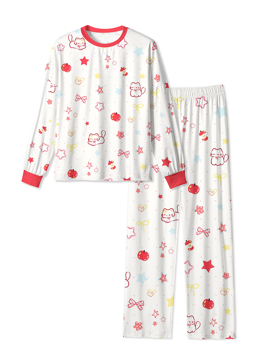 Vintage Cute Apple Kitten Mixed Pajamas