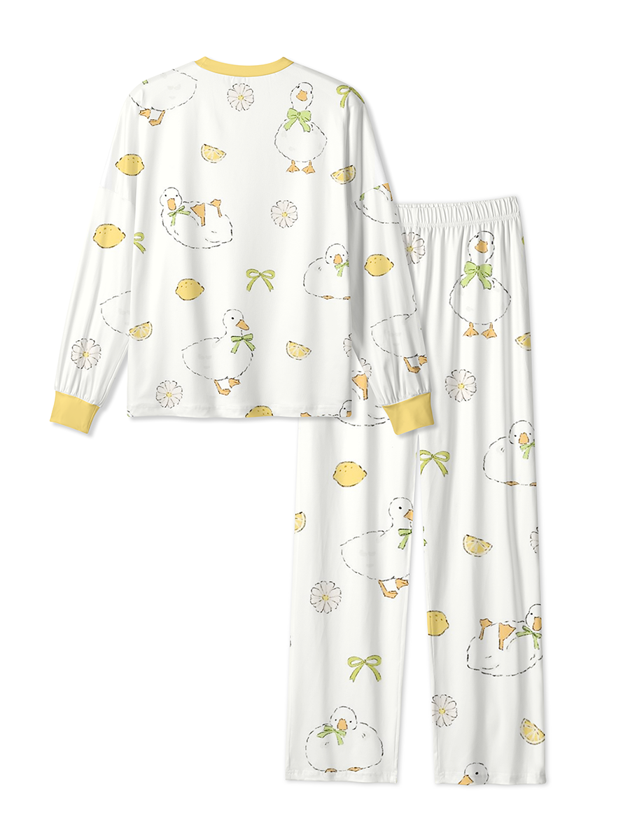 Vintage Cute White Duck Lemon Bow Mixed Pajamas