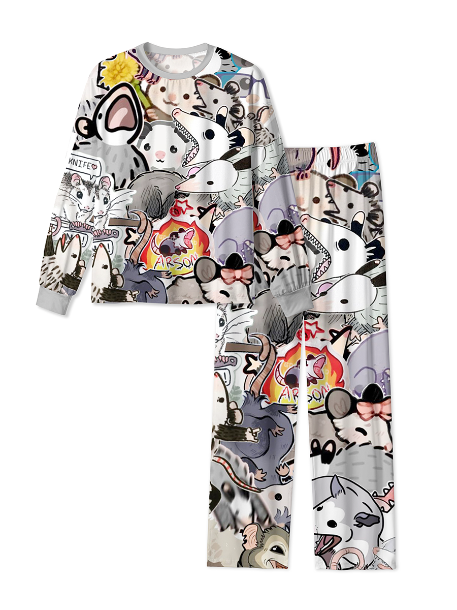Vintage Funny Opossum Doodle Sticker Mixed Pajamas