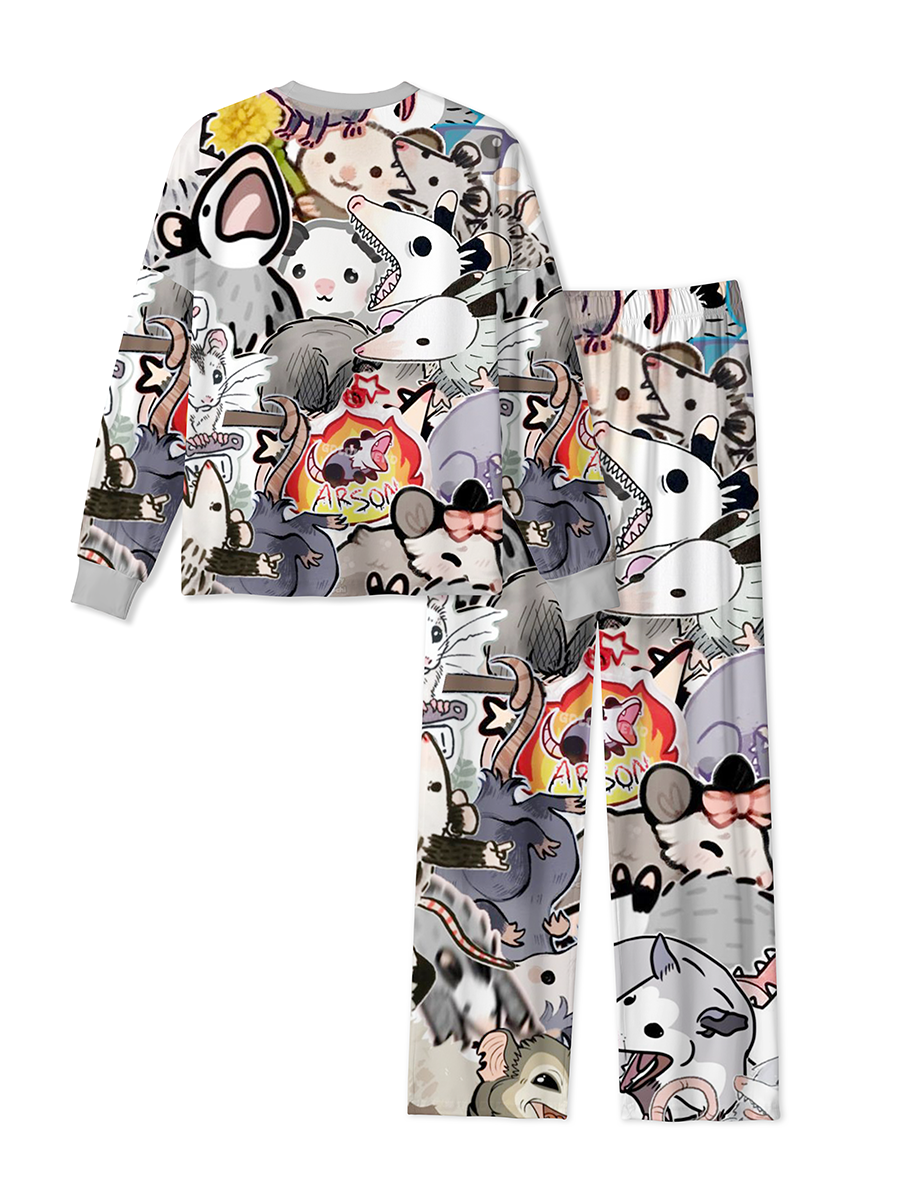 Vintage Funny Opossum Doodle Sticker Mixed Pajamas