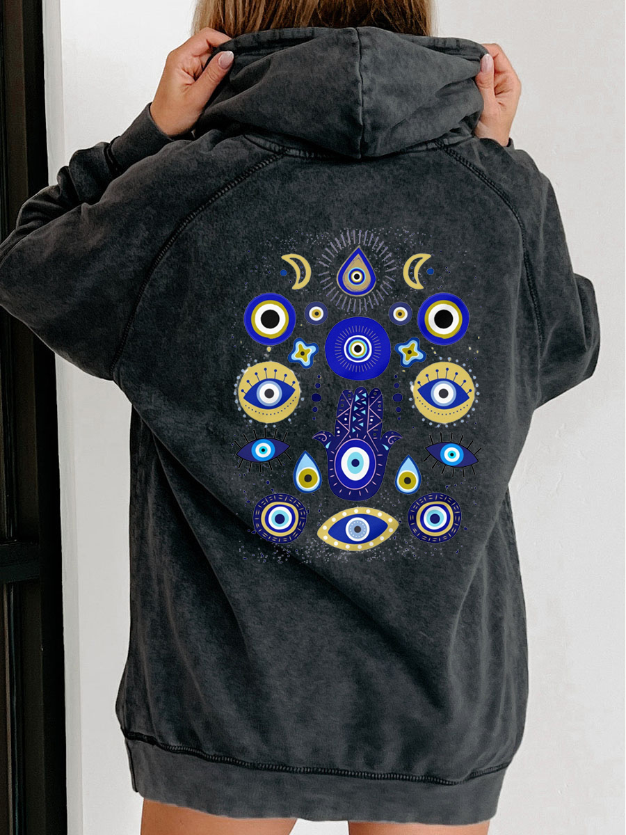 Latest Plus Size Evil Eye Washed Hoodie on Sale boldoversize