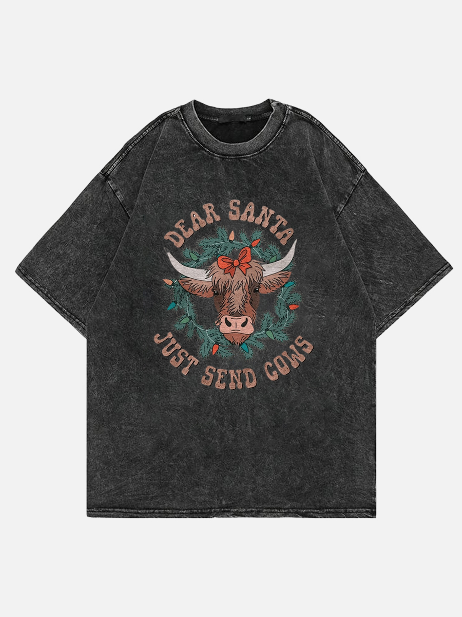 Plus Size Christmas Cow Washed T-Shirt