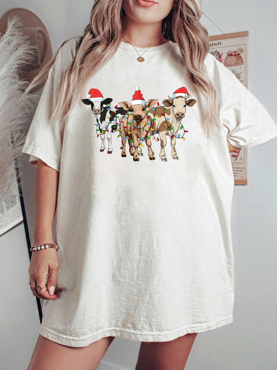 Plus Size Cow Christmas Lights Shirt