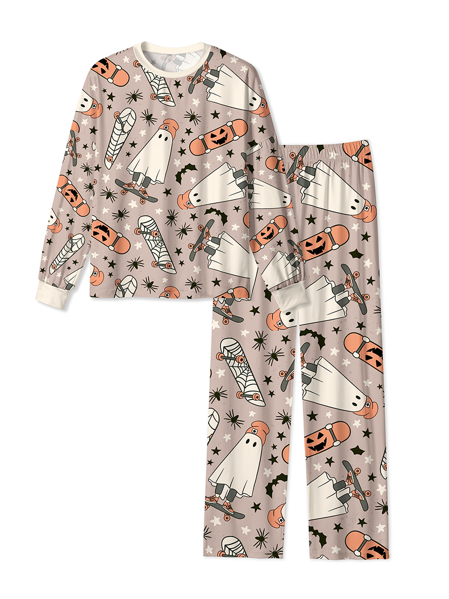 Vintage Cool Skateboarding Ghost Halloween Mixed Pajamas