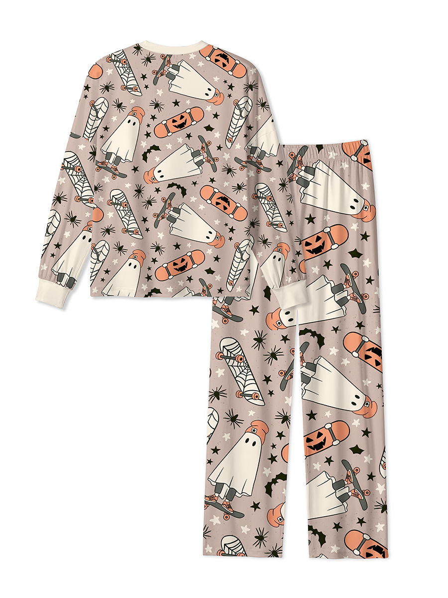 Vintage Cool Skateboarding Ghost Halloween Mixed Pajamas