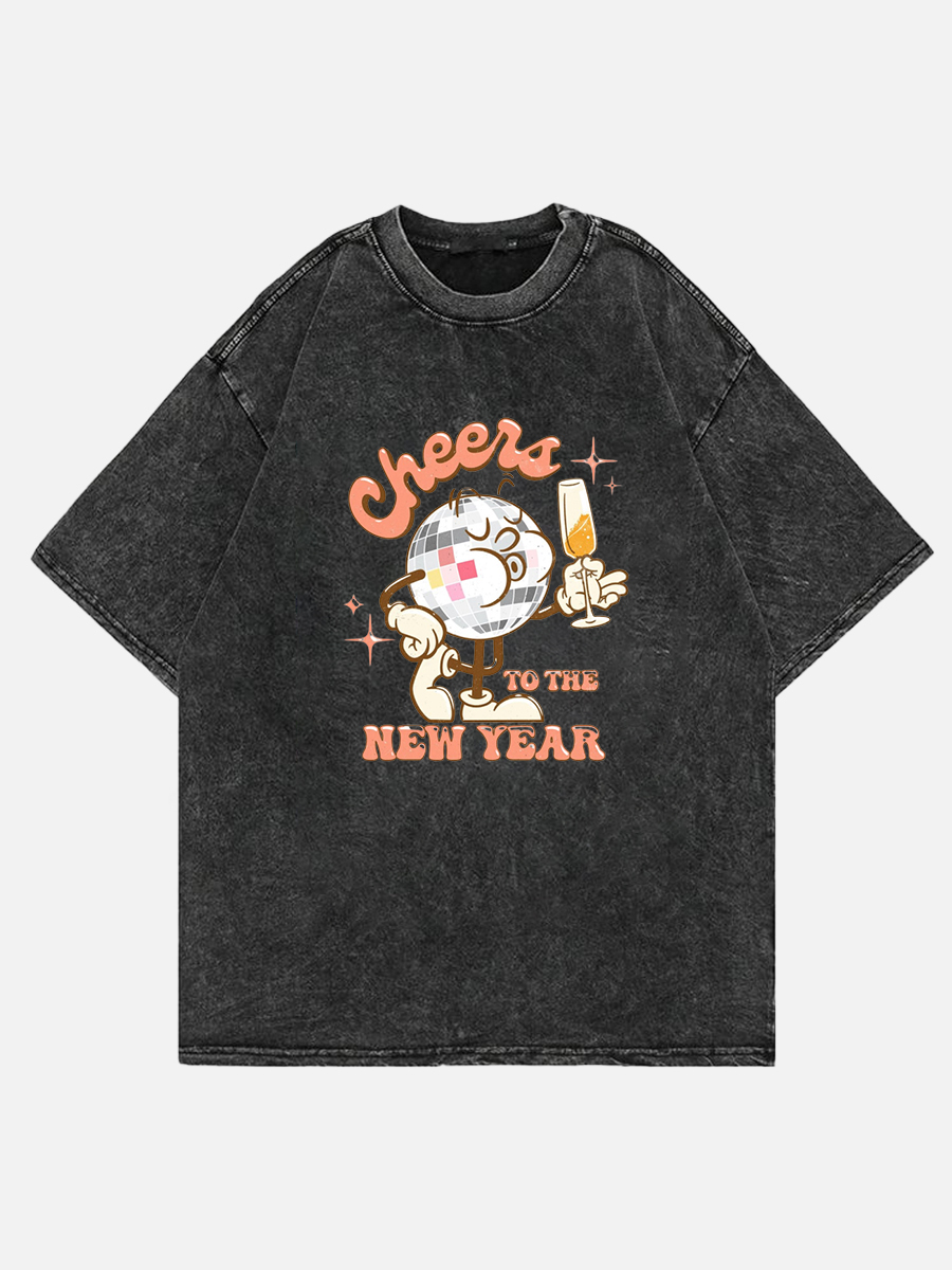 Plus Size Cheer To The New Year Washed T-Shirt