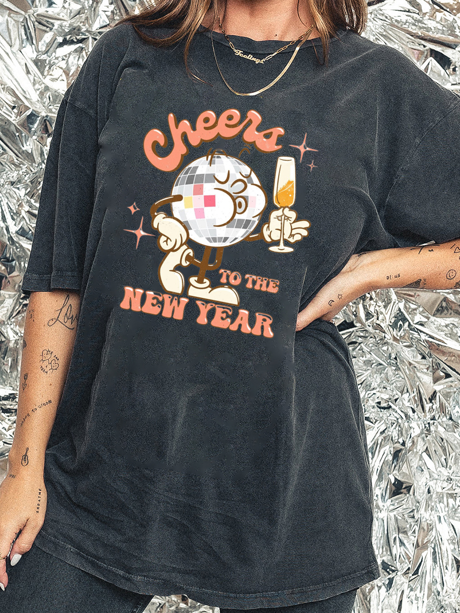 Plus Size Cheer To The New Year Washed T-Shirt