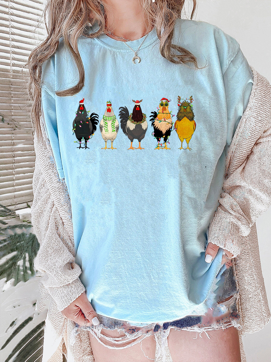 Plus Size Сute Christmas Chickens Shirt 
