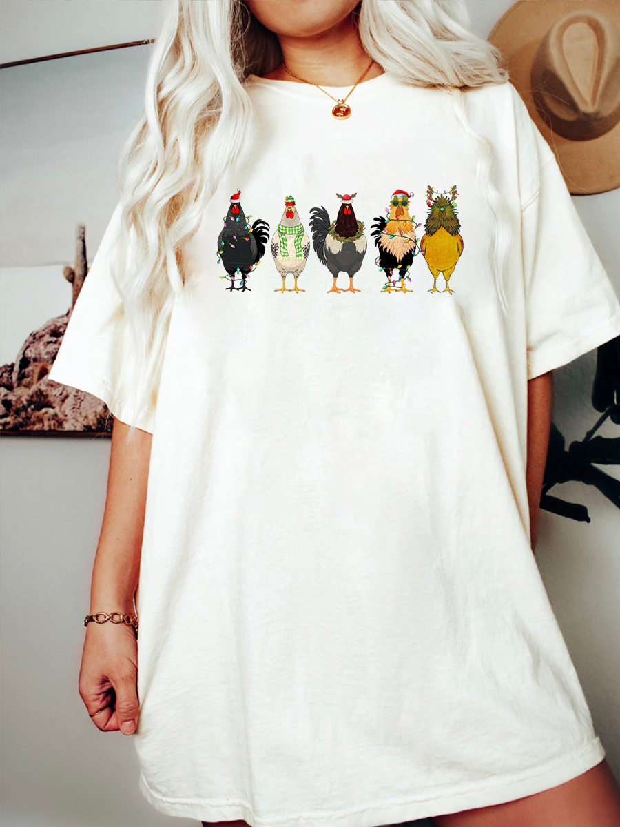 Plus Size Сute Christmas Chickens Shirt 