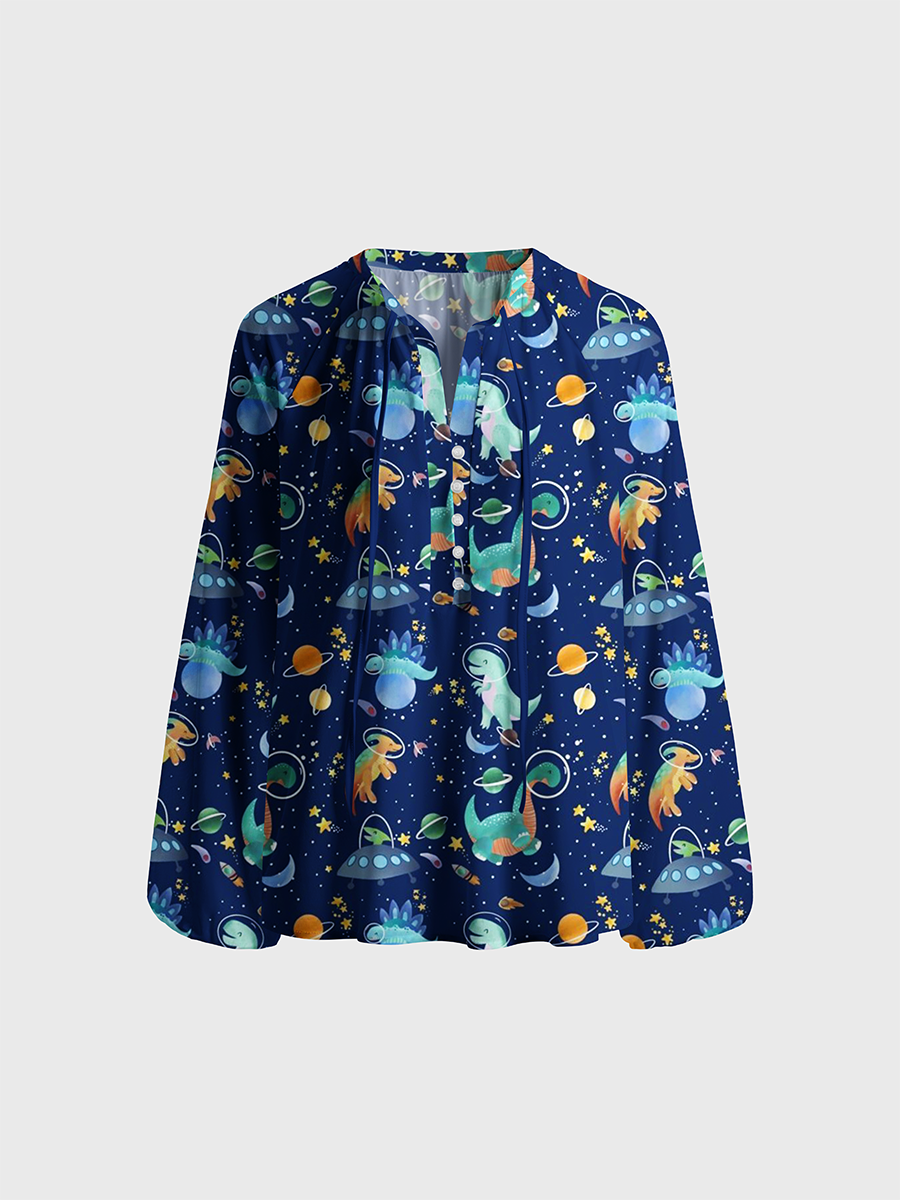 Space Dinosaur Neck Tie Blouse