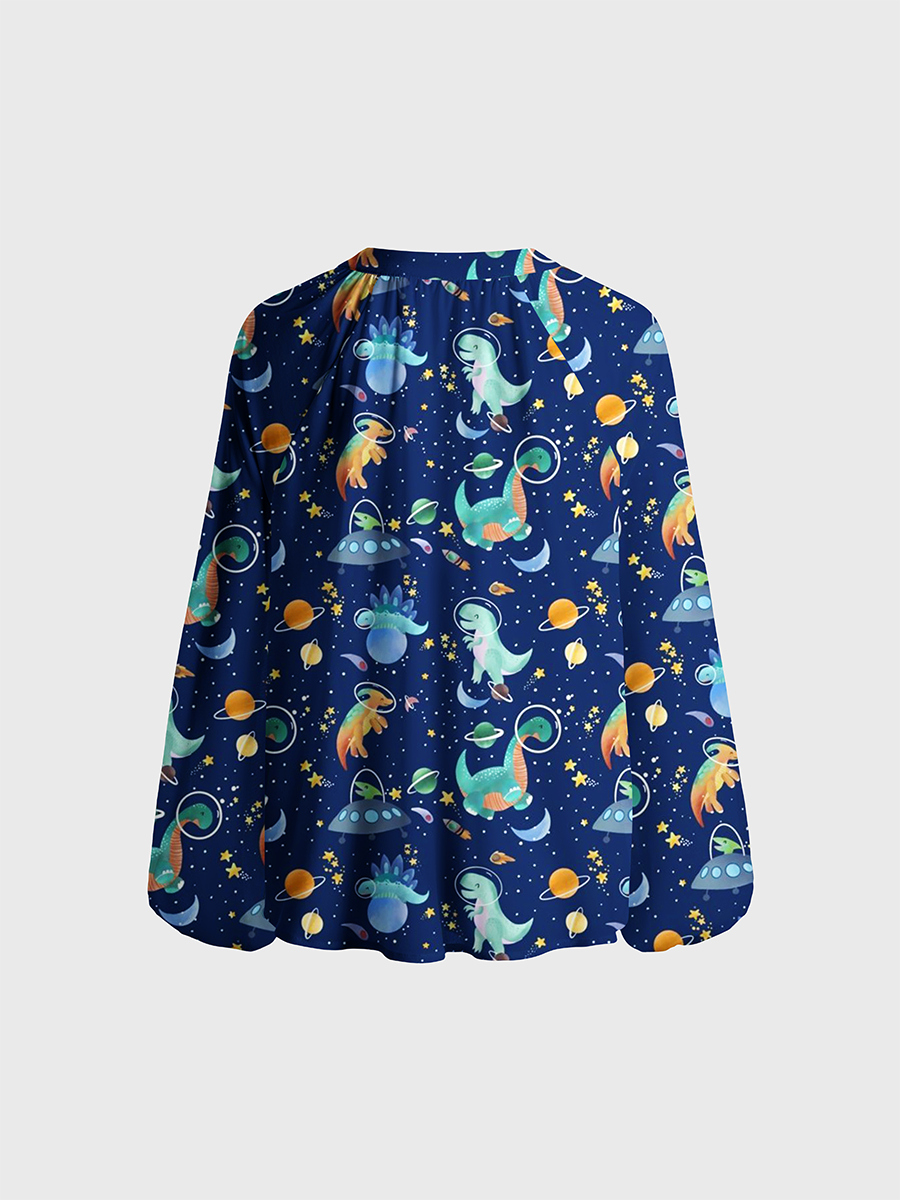 Space Dinosaur Neck Tie Blouse