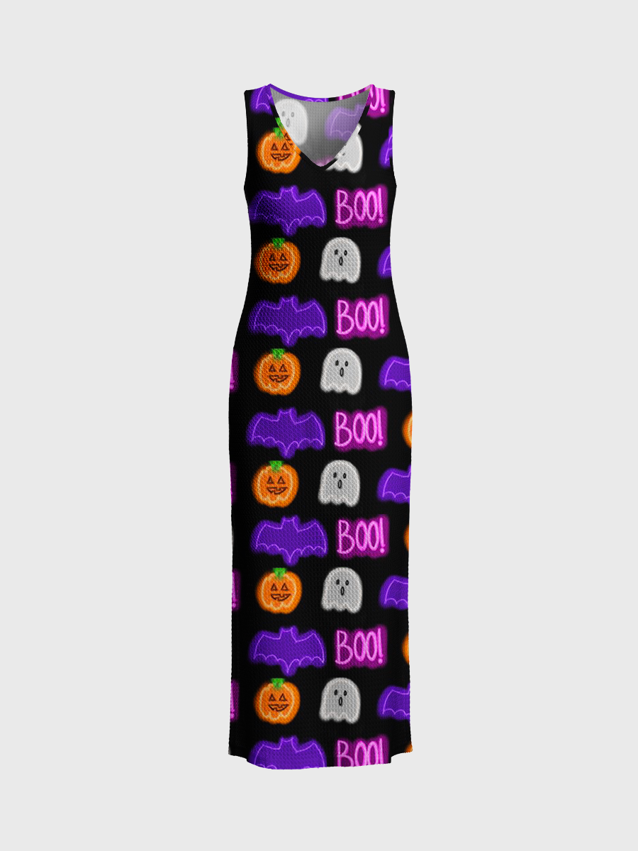 Neon Glow Halloween Block Open Stitch Midi Dress