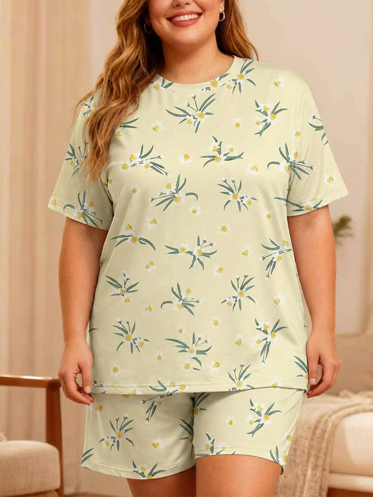 Vintage Sky Blue Floral Short Pajamas