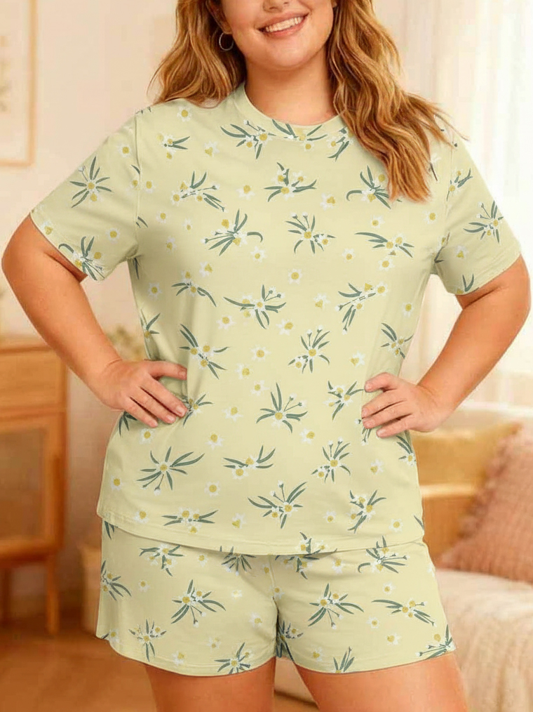 Vintage Sky Blue Floral Short Pajamas