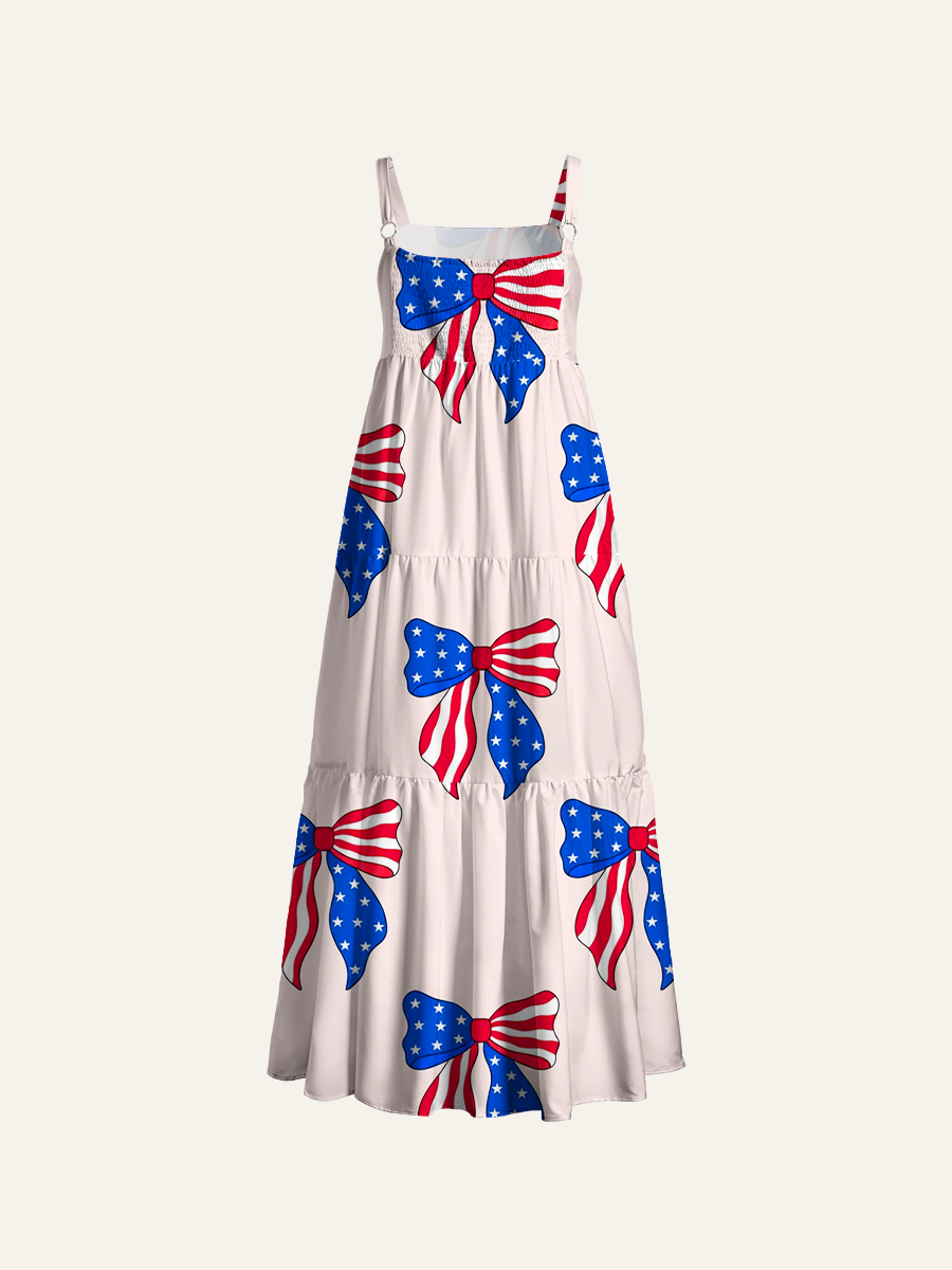 Fourth of July Bow Adjustable Wide Straps Maxi Dress
