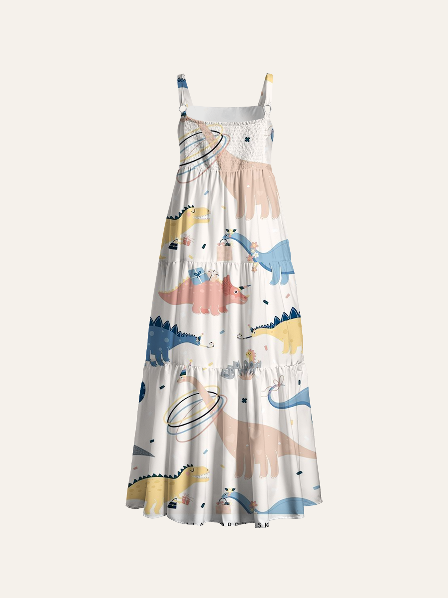 Party Dinosaurs Adjustable Wide Straps Maxi Dress