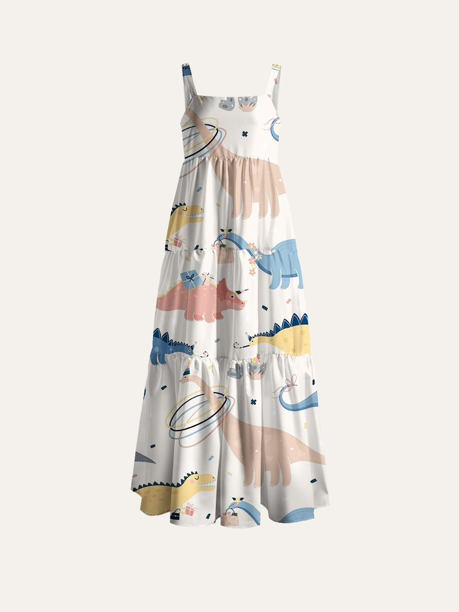 Party Dinosaurs Adjustable Wide Straps Maxi Dress