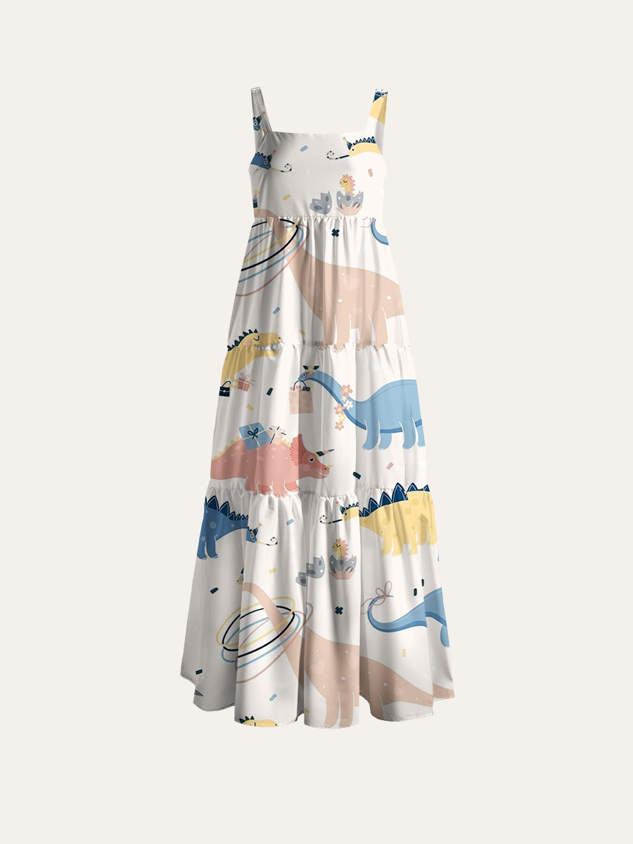 Party Dinosaurs Adjustable Wide Straps Maxi Dress