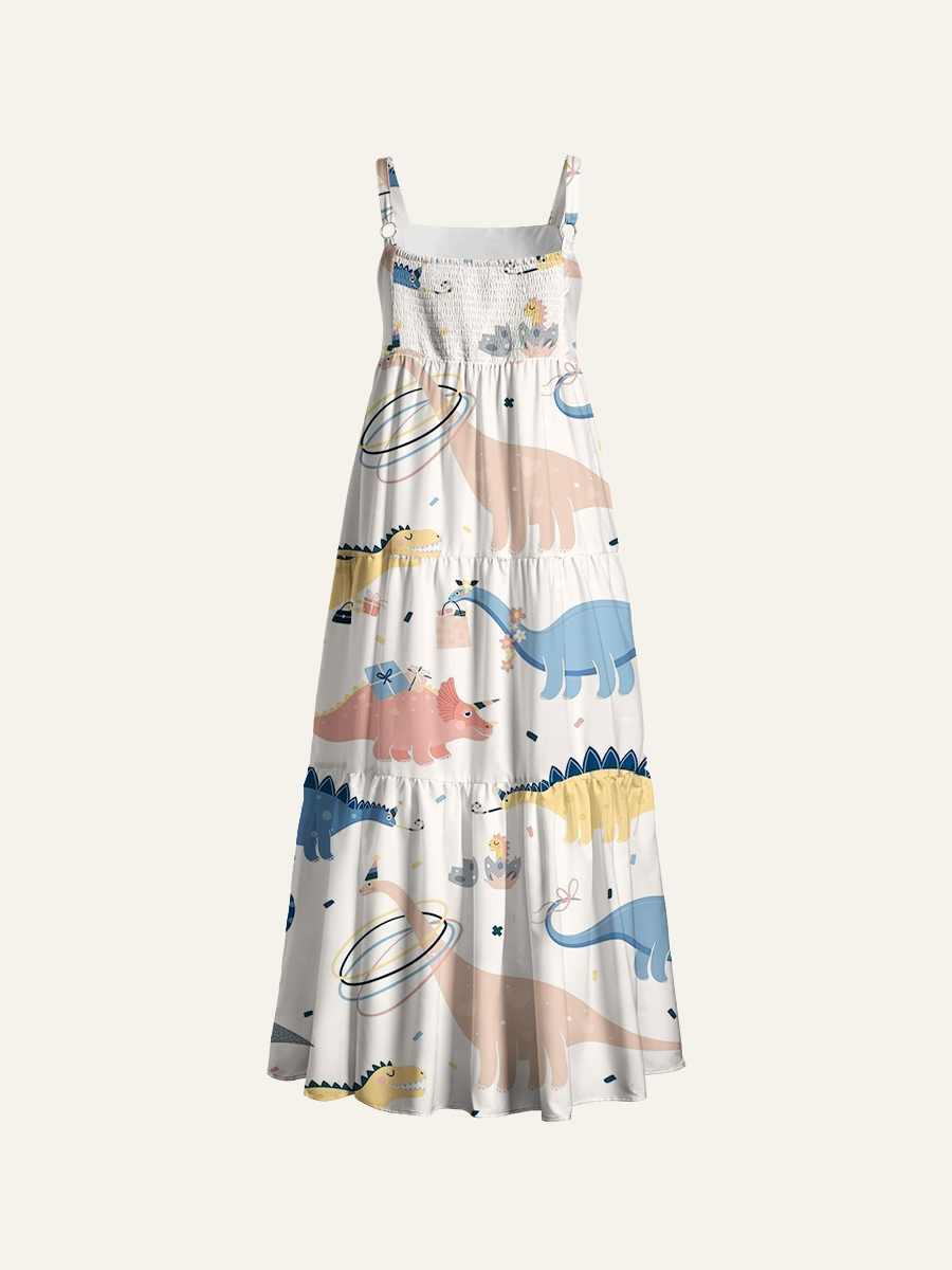 Party Dinosaurs Adjustable Wide Straps Maxi Dress