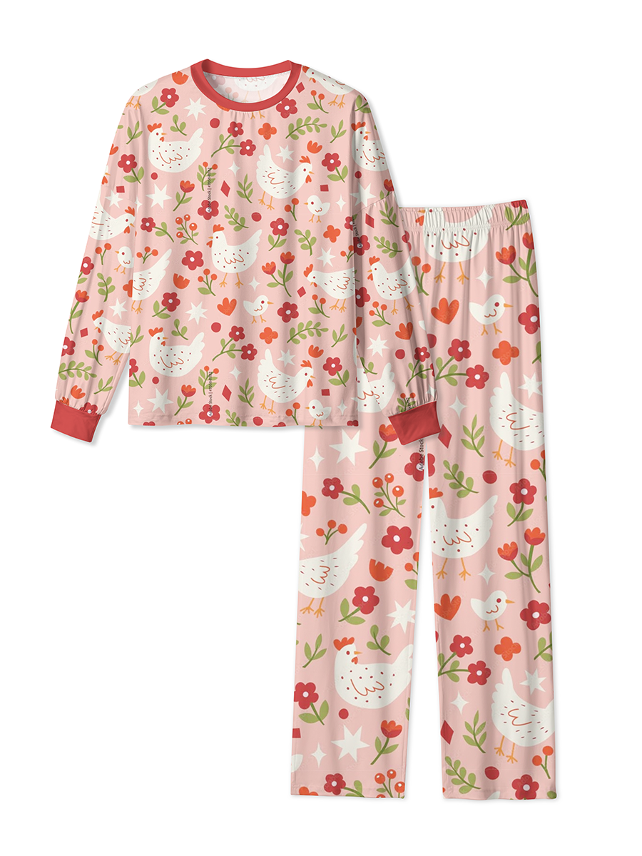 Vintage Pink Spring Chicken Floral Mixed Pajamas