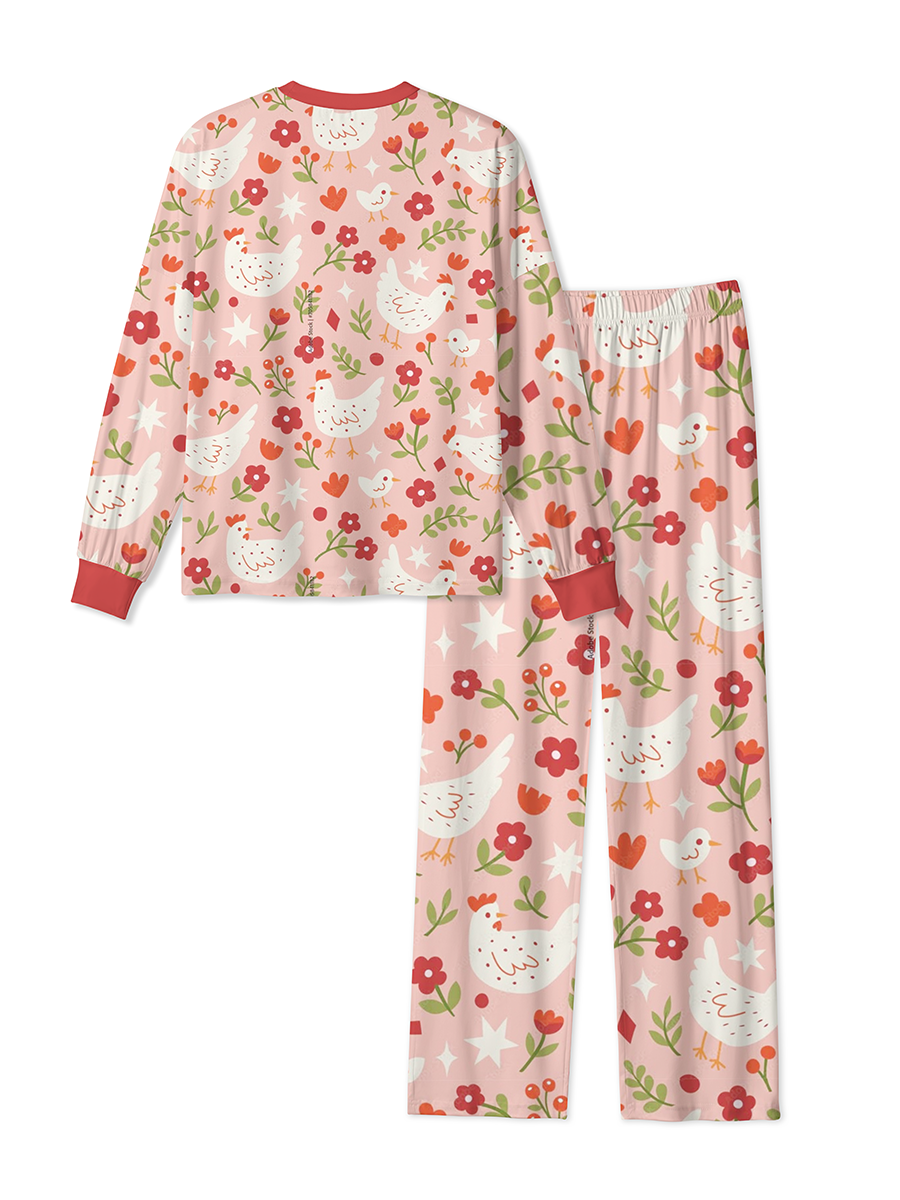 Vintage Pink Spring Chicken Floral Mixed Pajamas