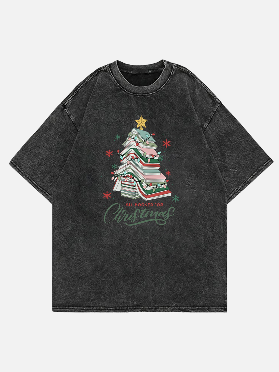 Plus Size Christmas Book Lover Washed T-Shirt