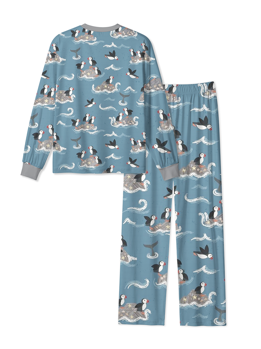 Vintage Cute Puffin Seabird Ocean Wave Mixed Pajamas