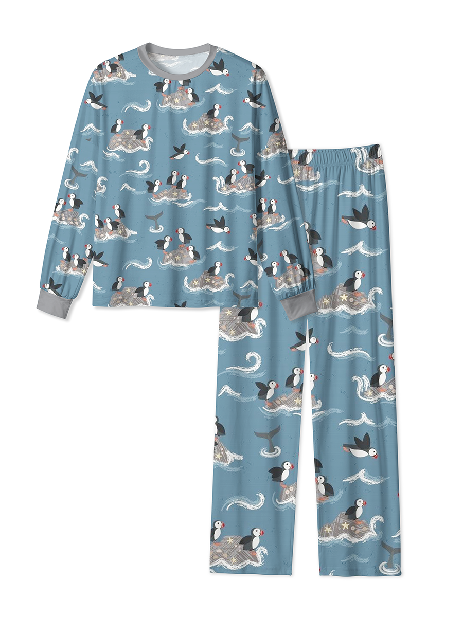 Vintage Cute Puffin Seabird Ocean Wave Mixed Pajamas