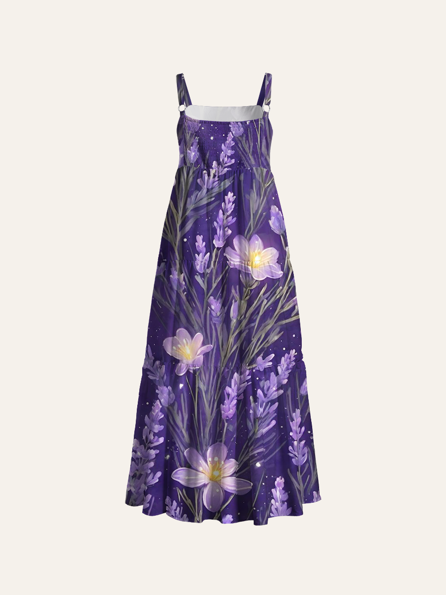Glowing Lavender Night Adjustable Wide Straps Maxi Dress