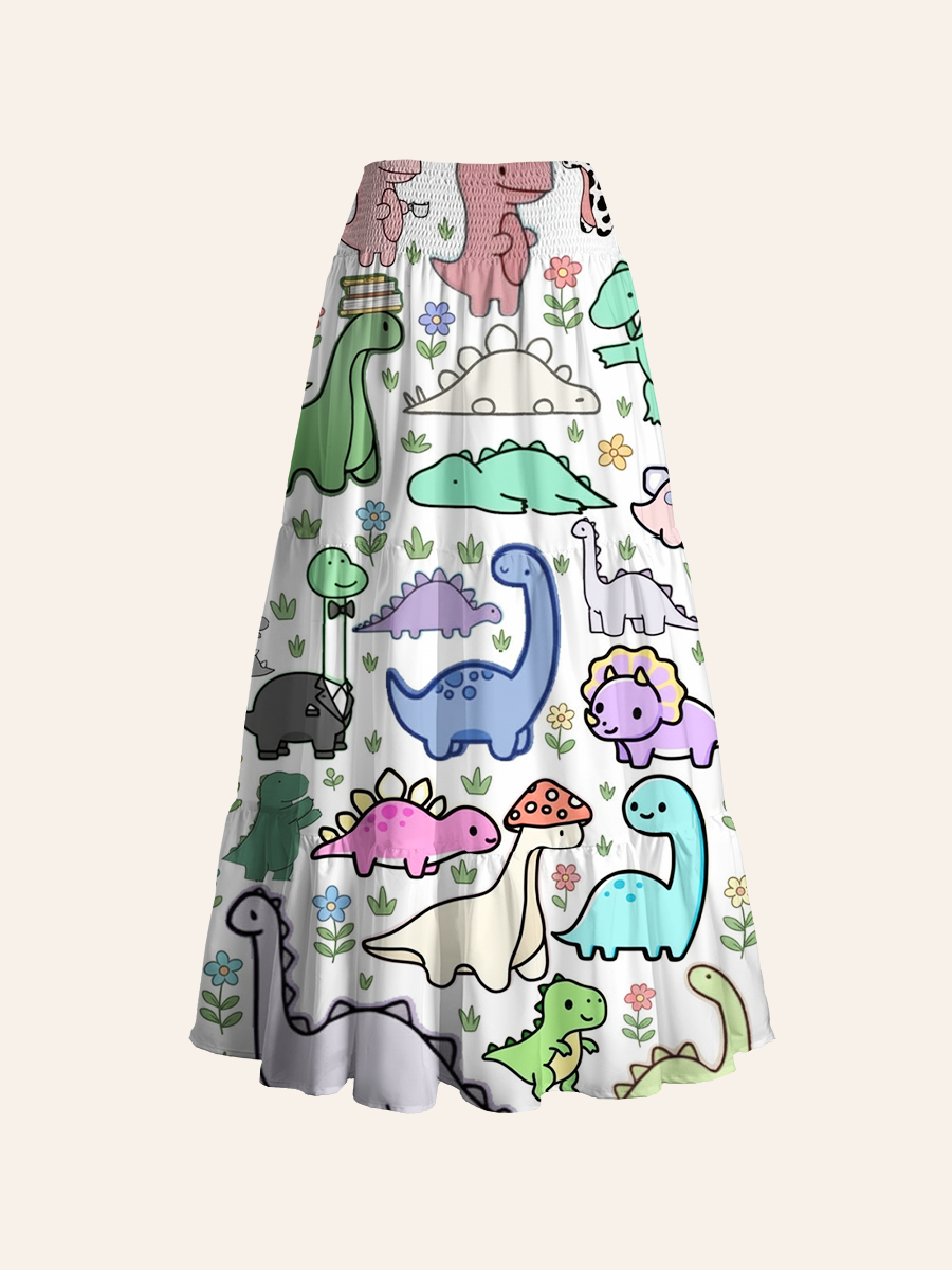 Whimsical Pastel Dino Convertible Maxi Skirts