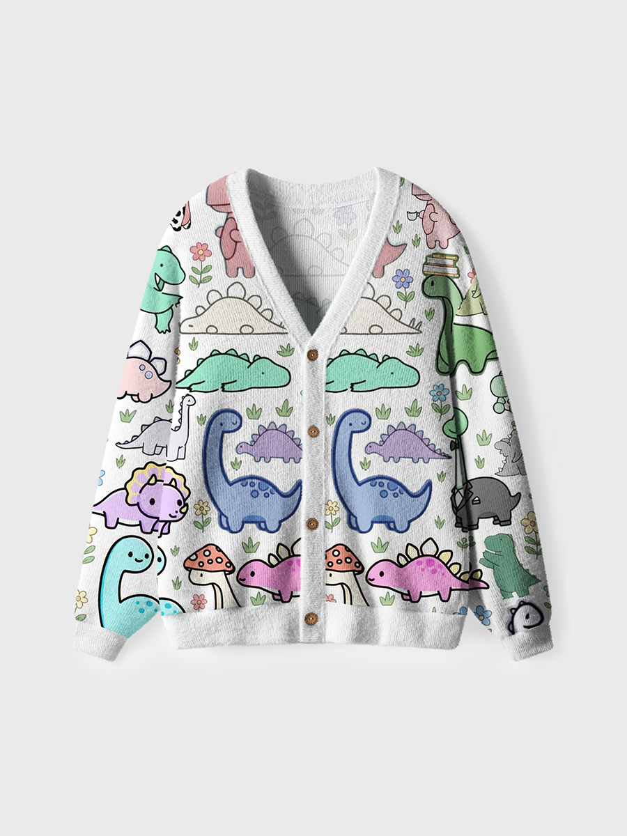 Vintage Whimsical Pastel Dino Cardigan Sweaters