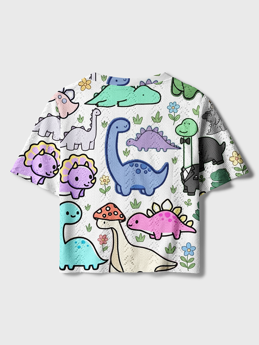 Whimsical Pastel Dino Crochet Button Down Cardigan