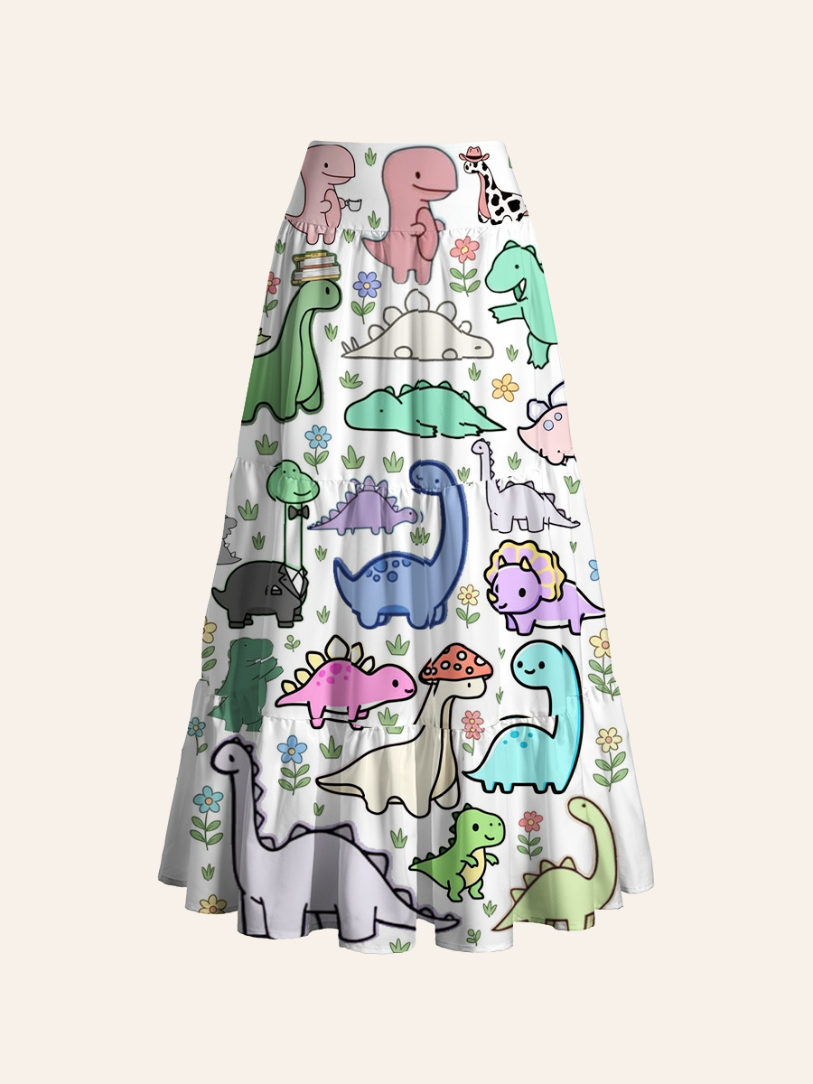Whimsical Pastel Dino Convertible Maxi Skirts