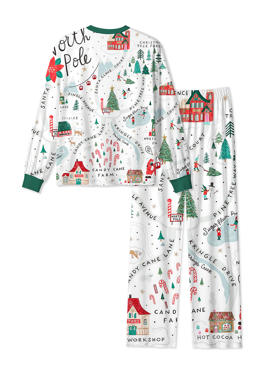 Vintage North Pole Christmas Map Mixed Pajamas