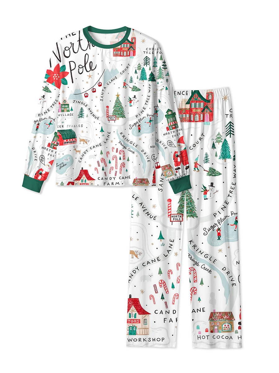 Vintage North Pole Christmas Map Mixed Pajamas