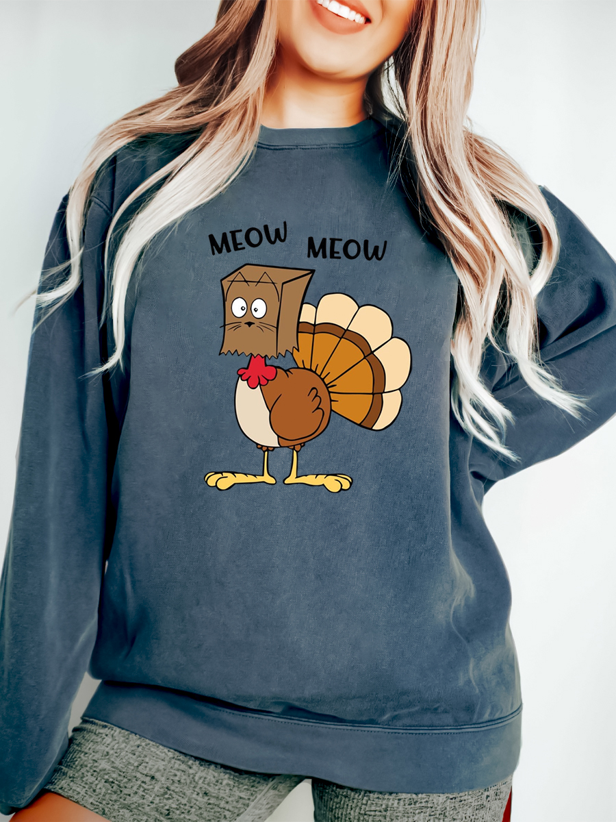Plus Size Meow Meow Funny Turkey Thanksgiving Sweatshirt
