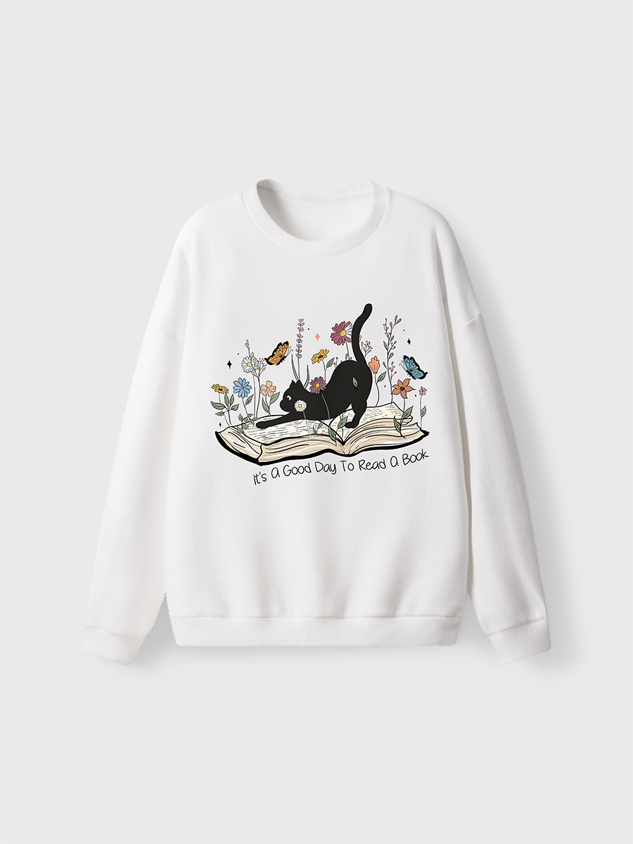 Vintage It’S A Good Day To Read A Book Cat Fuzzy Sweater