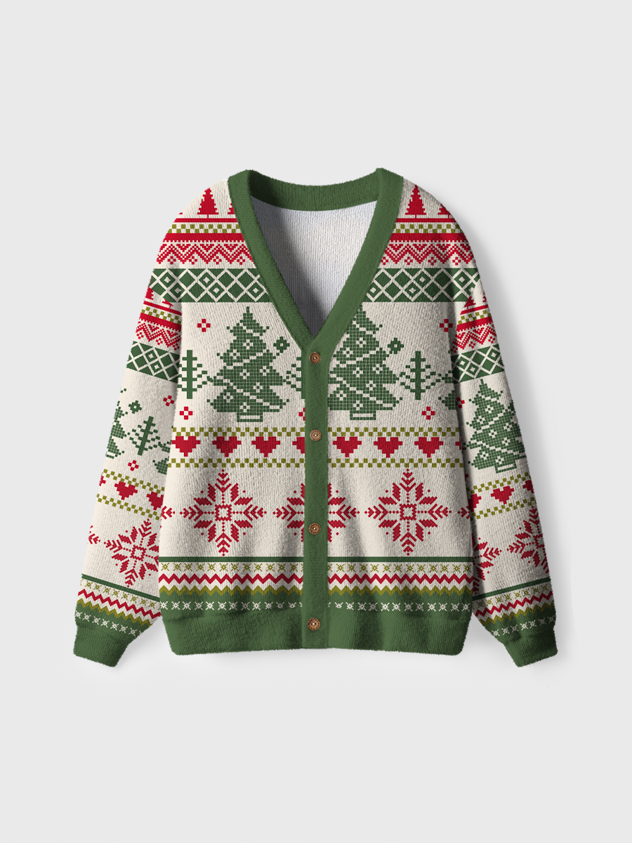 Vintage Christmas Tree And Snowflakes Ugly Cardigan Sweaters