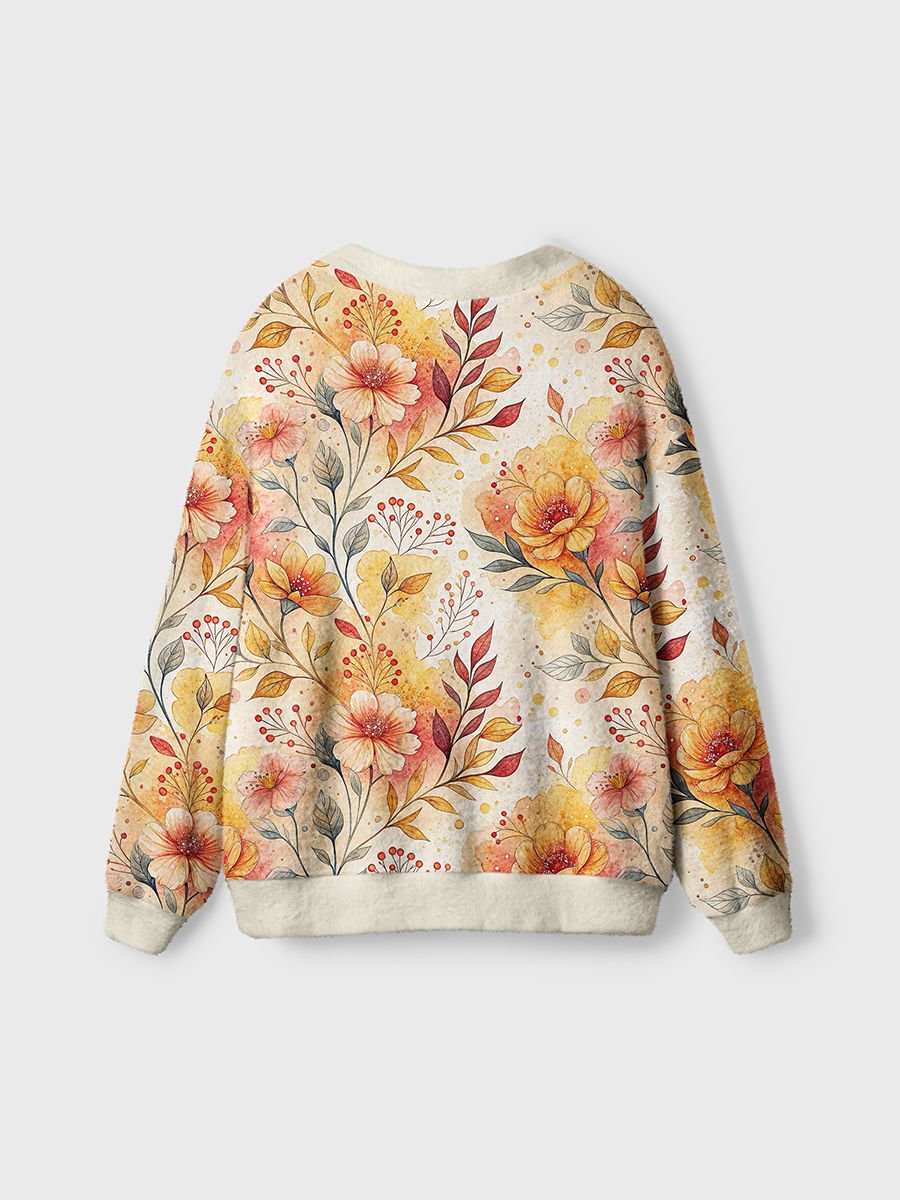 Vintage Rust Floral Branch Pop Cute Cardigan Sweaters