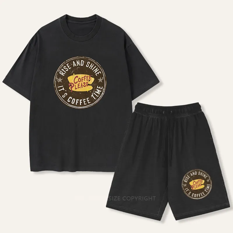 Vintage Rise And Shine, It'S Coffee Time Gradient Washed Suit