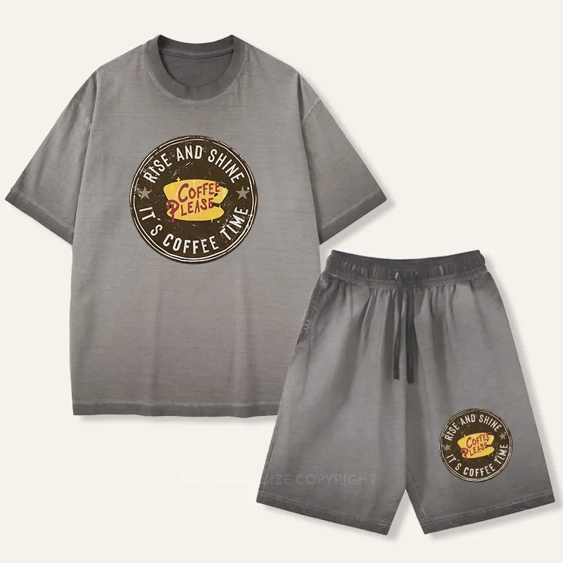 Vintage Rise And Shine, It'S Coffee Time Gradient Washed Suit