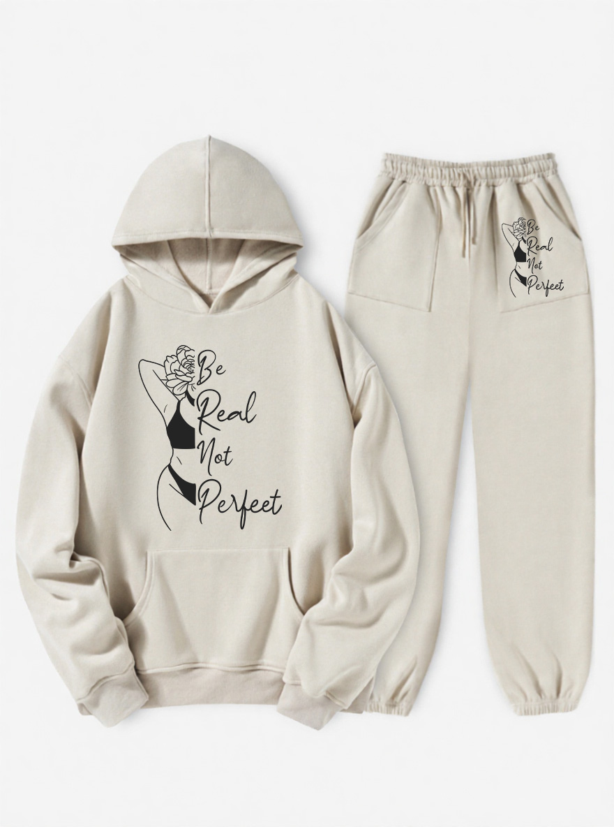 Vintage Be Real Not Perfect Fleece Hoodie Suit