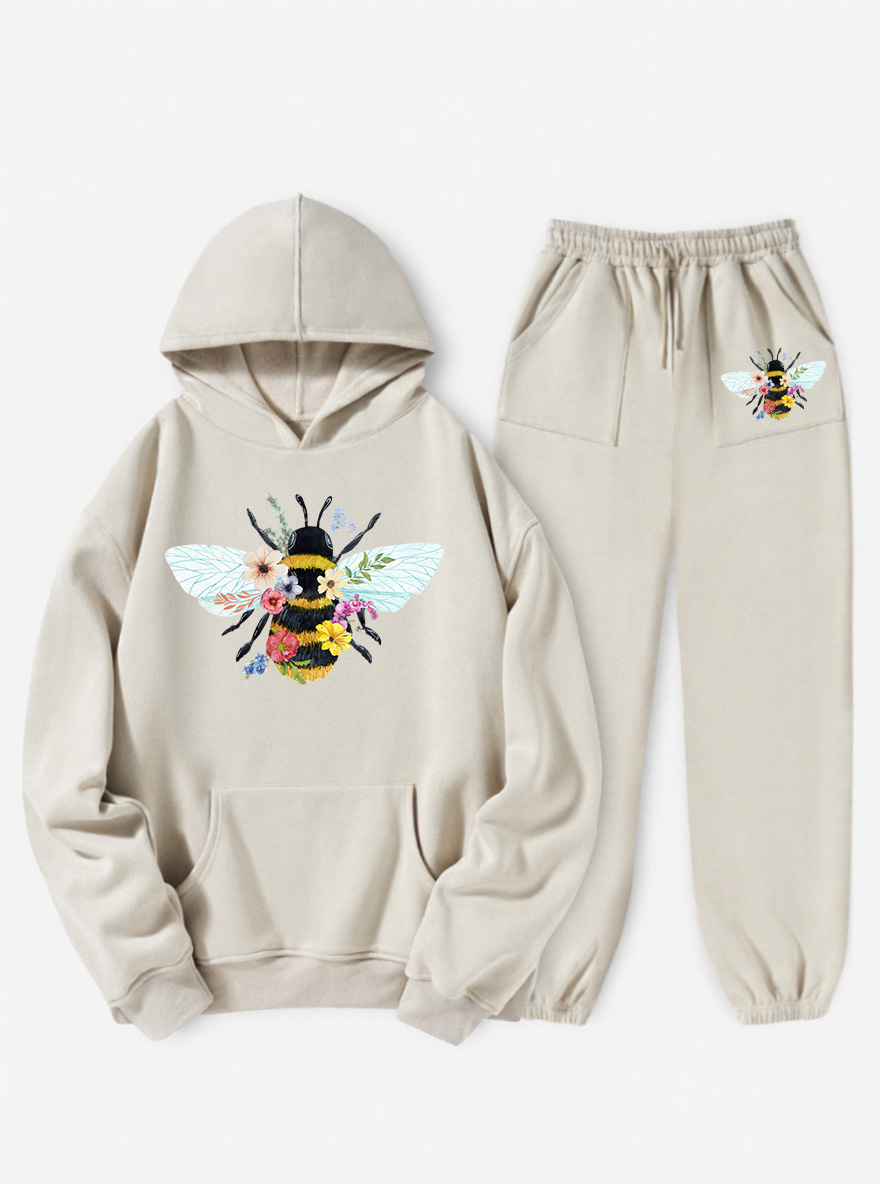 Vintage Bee Wildflower Fleece Hoodie Suit