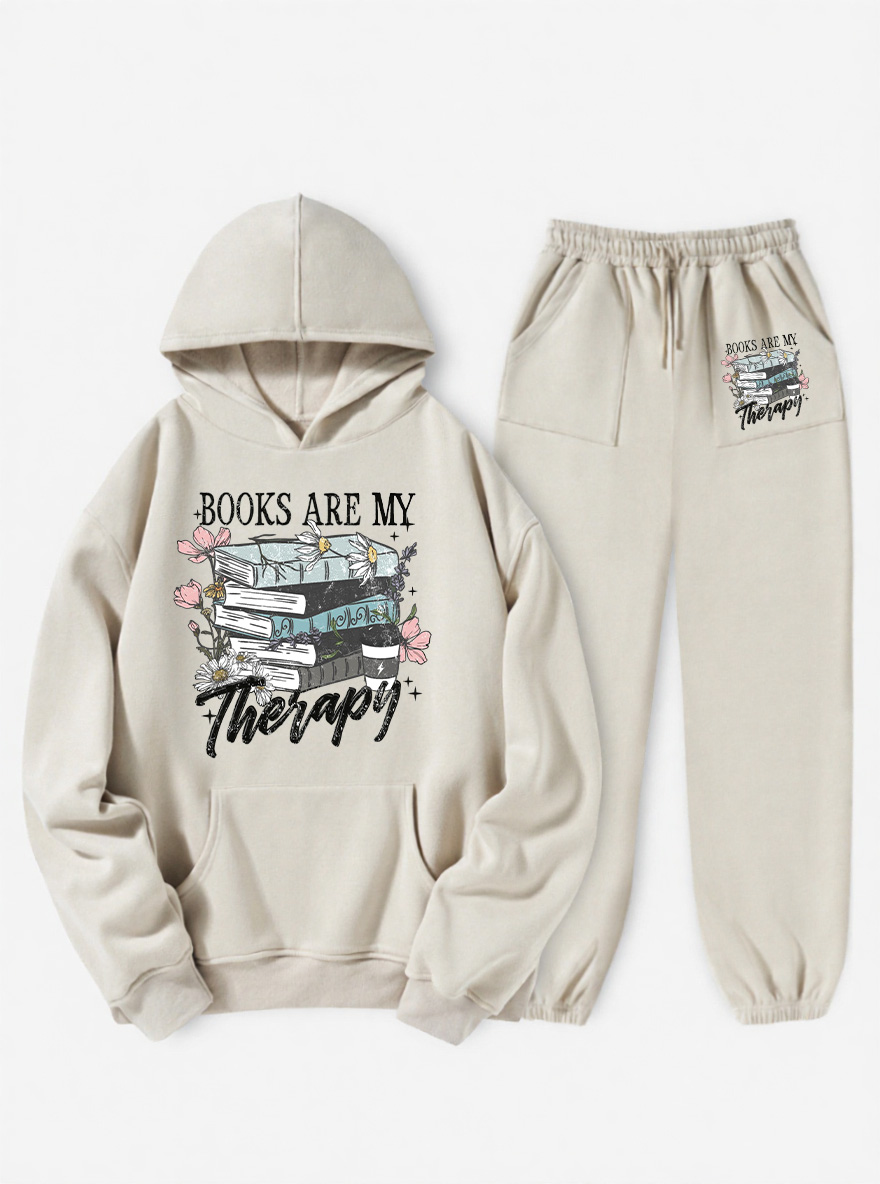 Vintage Books Are My Therapy Fleece Hoodie Suit