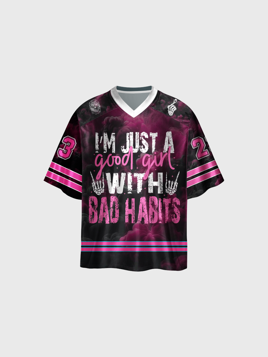 I‘m Just A Good With Bad Habits V-neck Shiny Jersey & Shorts