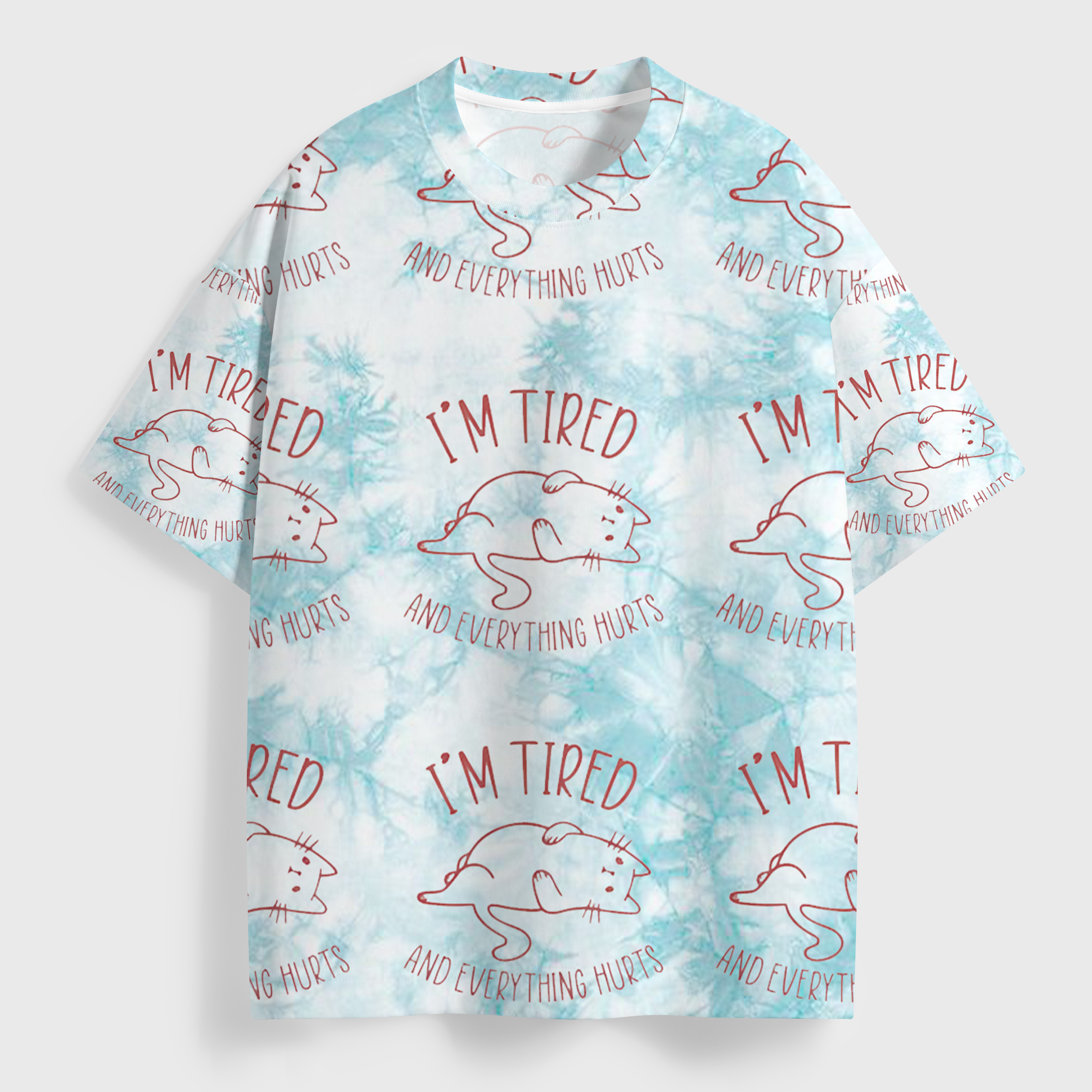 Vintage I'M Tired All Over Print T-Shirt