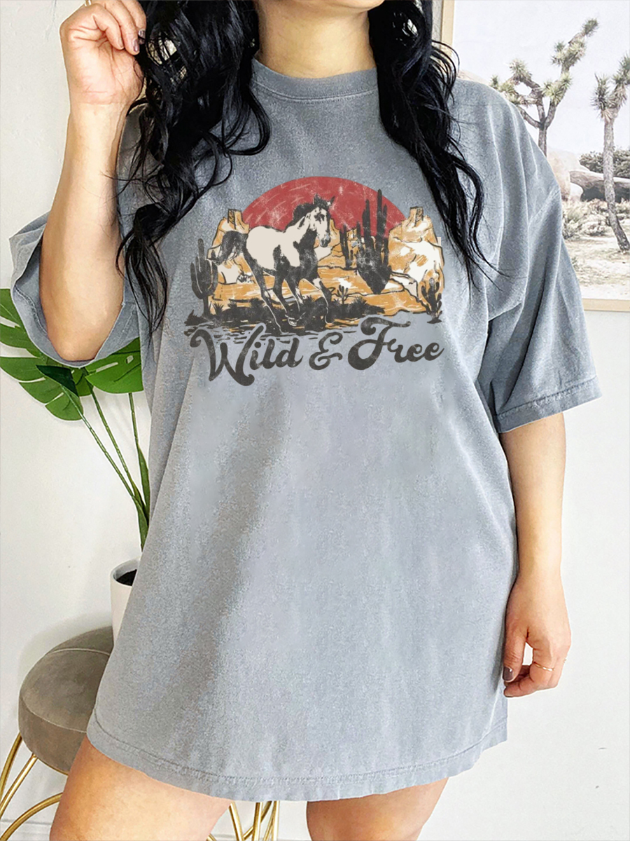 Vintage Wild And Free Horse Western T-Shirt