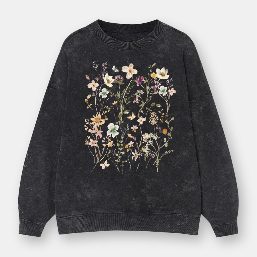 Vintage Boho Wildflowers Cottagecore Washed Sweatshirts